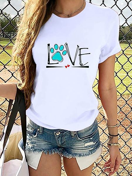 Letter Love Print Kurzarm-T-Shirt für Damen günstig online kaufen