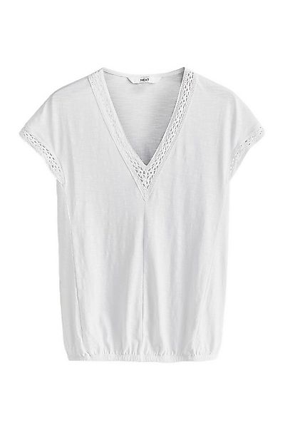 Next V-Shirt Kurzärmeliges Top, Spitzendetails und Ballonsaum (1-tlg) günstig online kaufen