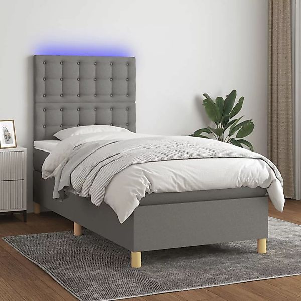 Vidaxl Boxspringbett Mit Matratze & Led Dunkelgrau 100x200 Cm Stoff günstig online kaufen