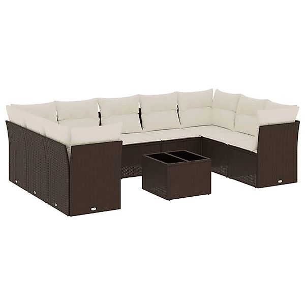 vidaXL 10-Tlg Garten-Sofagarnitur mit Kissen Braun Poly Rattan 3218143 günstig online kaufen