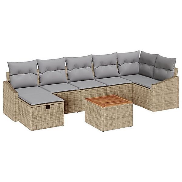 vidaXL Loungesofa 8-teiliges Gartensofa Set mit Kissen Beige Poly Rattan, 8 günstig online kaufen