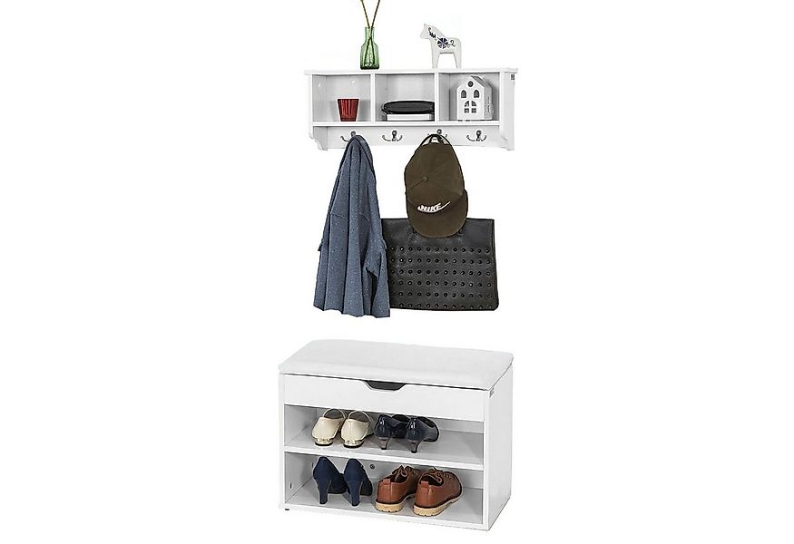 SoBuy Wandgarderobe FSR25-W+FRG48-W, Wandgarderobe-Set Flurmöbel Schuhbank günstig online kaufen