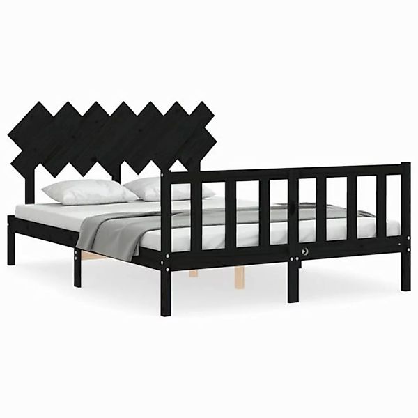 vidaXL Bettgestell, Massivholzbett mit Kopfteil Schwarz 140x190 cm günstig online kaufen