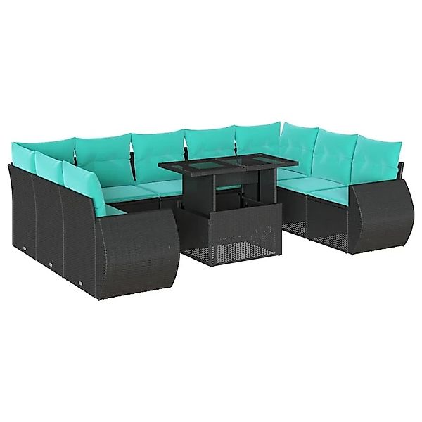 vidaXL 10-Tlg Gartensofa-Set mit Kissen Schwarz Polyrattan 3268737 günstig online kaufen