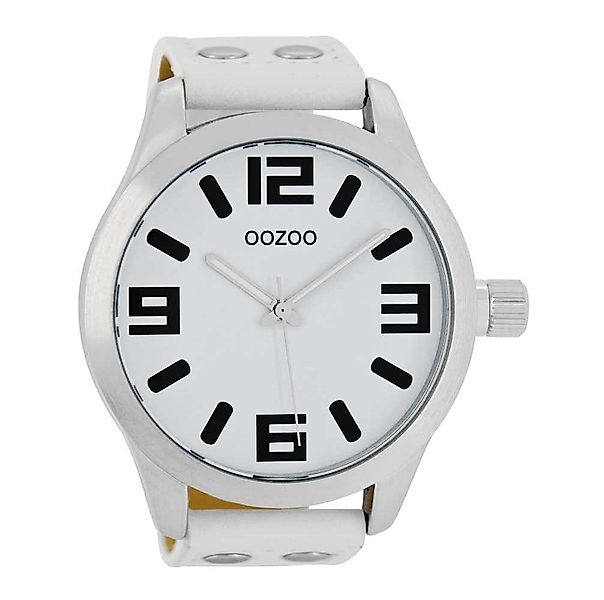 OOZOO Quarzuhr Basic XXL Herrenuhr – 52 mm, weißes Zifferblatt und Lederarm günstig online kaufen