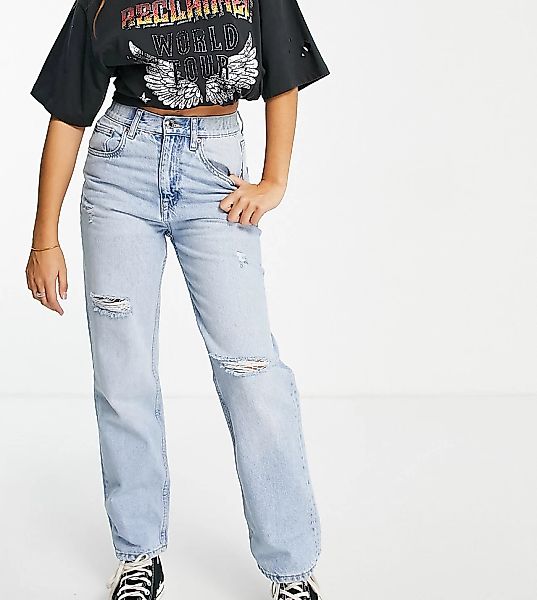 Pull&Bear Exclusive Petite – Hellblaue Mom-Jeans mit elastischem Taillenbun günstig online kaufen