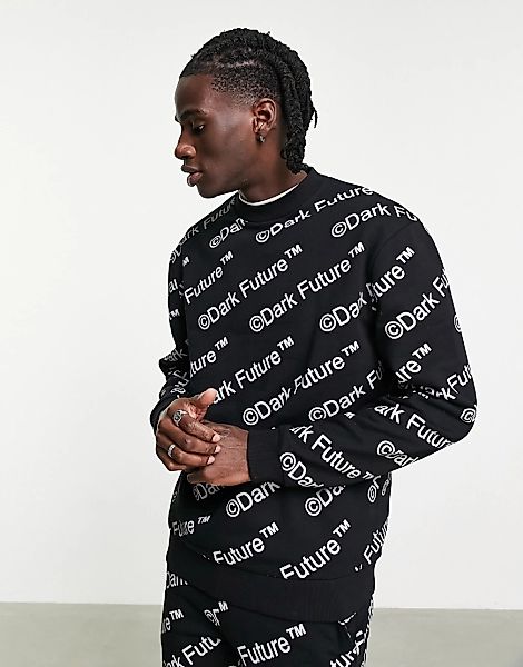 ASOS – Dark Future – Locker geschnittenes Sweatshirt in Schwarz mit Logo-Mu günstig online kaufen