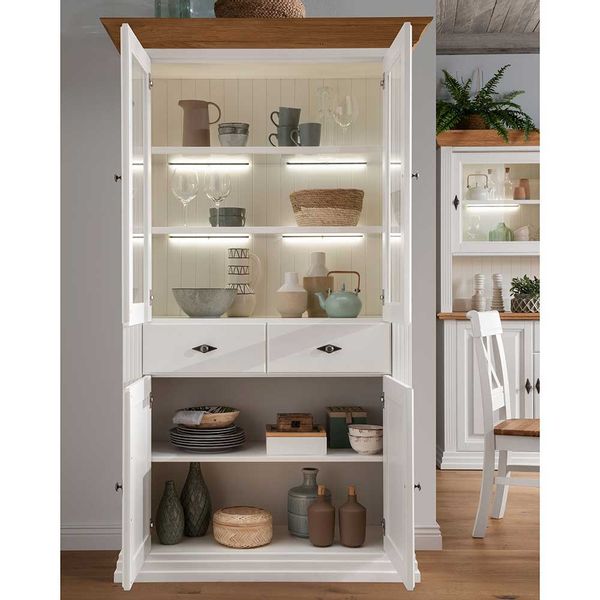 Esszimmervitrinenschrank im Landhausstil Kiefer und Eiche Massivholz günstig online kaufen
