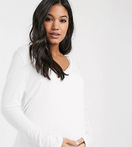 ASOS DESIGN Maternity – Langärmliges Stilloberteil in Weiß mit V-Ausschnitt günstig online kaufen