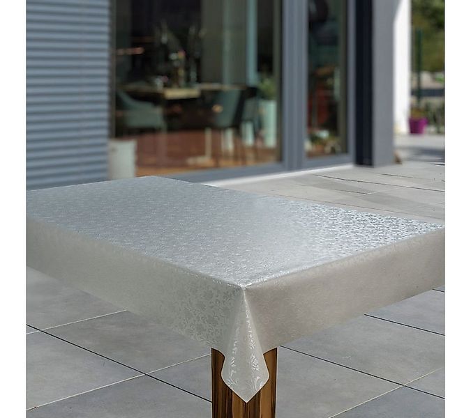 laro Tischdecke Wachstuch-Tischdecken Abwaschbar Relief Blumen Grau Weiß re günstig online kaufen