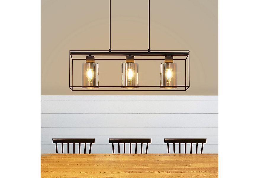 Nettlife Pendelleuchte Schwarz 3 flammig Glas Vintage E27 Höhenverstellbar günstig online kaufen