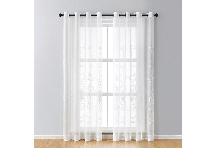 Qelus Gardine 2er Set Bestickt Sheer Voile Vorhänge mit ösen Wohnzimmer Mod günstig online kaufen