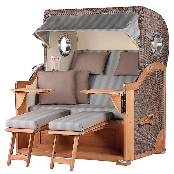 bene,iving Strandkorb Komplettset Königssee Teak Bullauge PE Grau Modell 52 günstig online kaufen