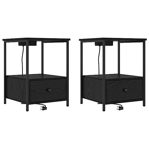 vidaXL Nachttisch mit Ladestation Schwarz Eichen-Optik Holzwerkstoff 859431 günstig online kaufen