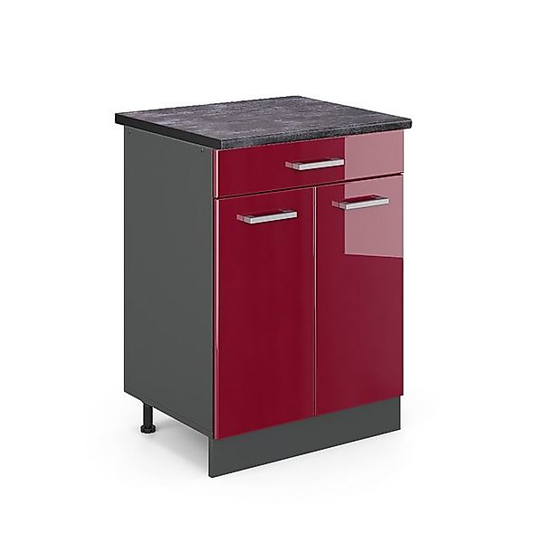 Vicco Küchenunterschrank R-Line Bordeaux Hochglanz 60 cm AP Anthrazit günstig online kaufen