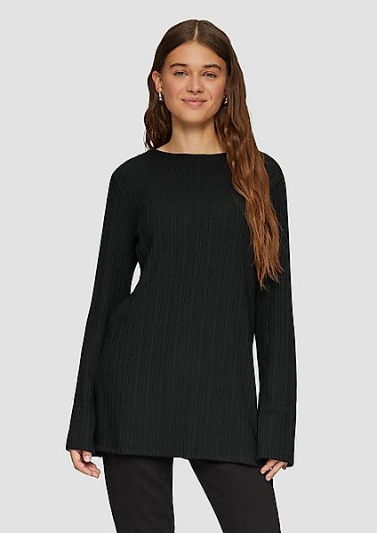 QS Langarmshirt T-Shirt Geripptes Longshirt mit seitlichen Schlitzen günstig online kaufen