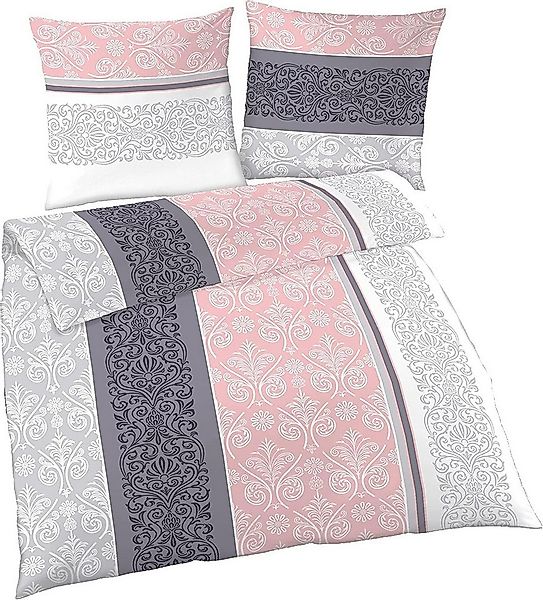soma Bettwäsche Fein-Biber Set 135x200 mit Kissen 80x80 in Rosa & Silber Bo günstig online kaufen