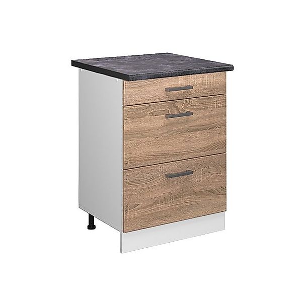 Vicco Küchenunterschrank R-Line Sonoma/Weiß 60 cm mit Schubladen AP Eiche günstig online kaufen