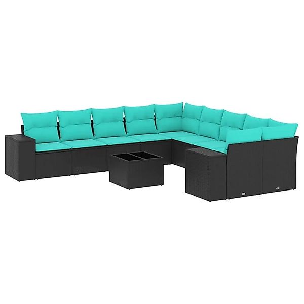 vidaXL 11-Tlg Gartensofa-Set mit Kissen Schwarz Polyrattan 3223116 günstig online kaufen