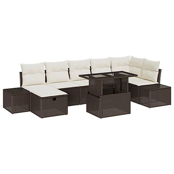 vidaXL Garten-Sofa-Set mit Kissen mit Speicher 8-Tlg Braun Poly Rattan 3359 günstig online kaufen