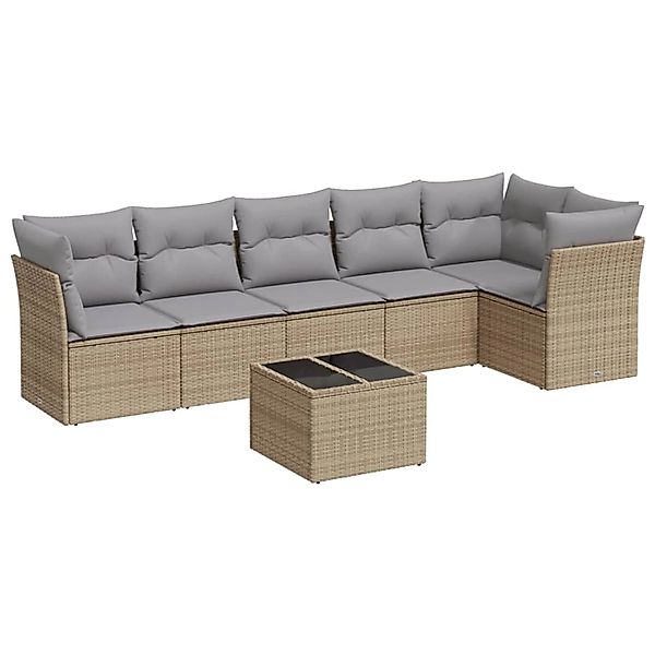 vidaXL 7-Tlg Garten-Sofagarnitur mit Kissen Beige Poly Rattan 3249508 günstig online kaufen