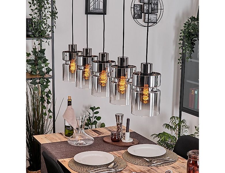 hofstein Hängeleuchte Hängelampe aus Metall/Glas in Schwarz/Chrom-/Rauchfar günstig online kaufen