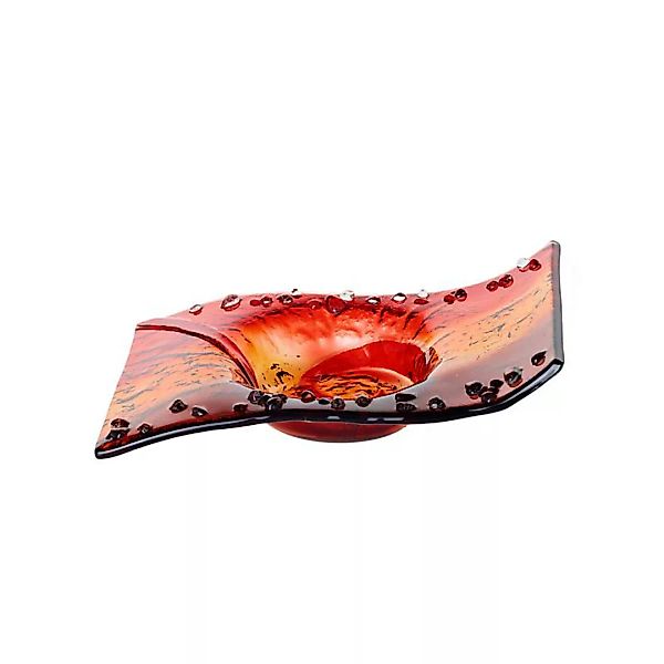 Kerzenteller Welle Kerzenhalter Schale Fusing Glas rot orange 13x19cm Handm günstig online kaufen