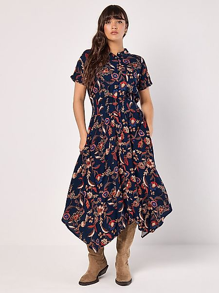 Apricot Druckkleid Florales Midikleid, mit Seitentaschen, günstig online kaufen