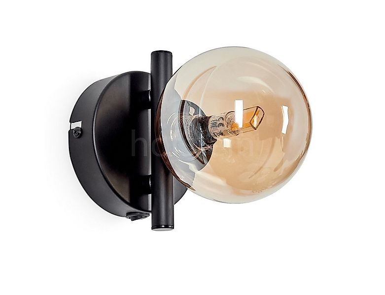 hofstein Wandleuchte Wandlampe aus Metall/Glas in Schwarz/Bernsteinfarben, günstig online kaufen