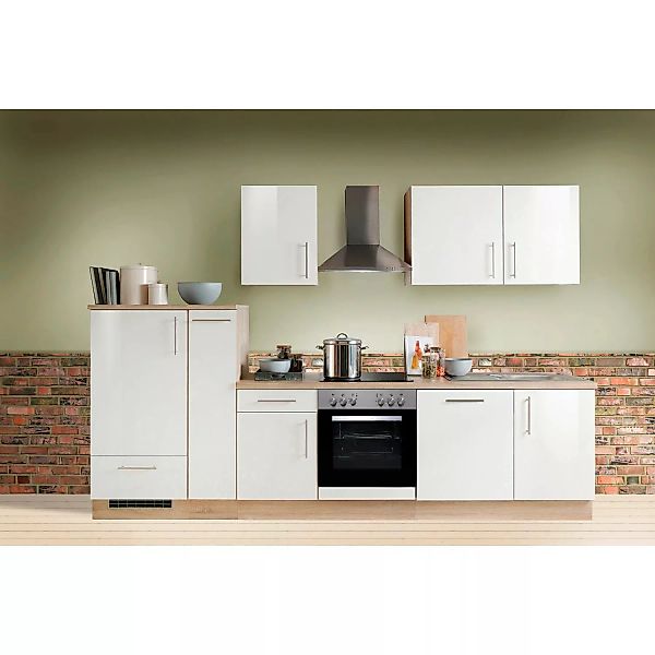 Menke Küchenzeile Premium 310 cm Weiß Hochglanz-Sonoma Eiche Nachbildung günstig online kaufen