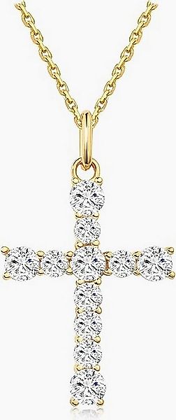 Jumpeak Kette mit Anhänger 14K Gold kultiviert Diamant Kreuz Halskette Lieb günstig online kaufen