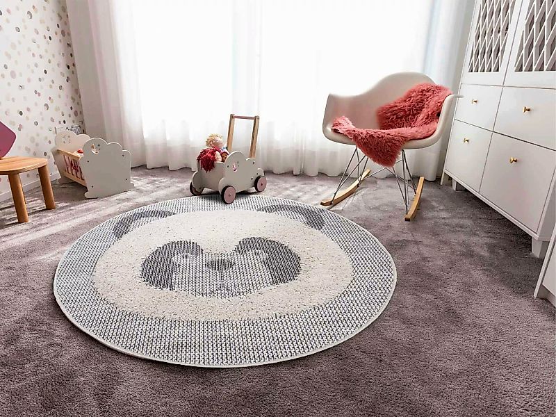 Primaflor-Ideen in Textil Kinderteppich »NAVAJO - Panda«, rund, 35 mm Höhe, günstig online kaufen
