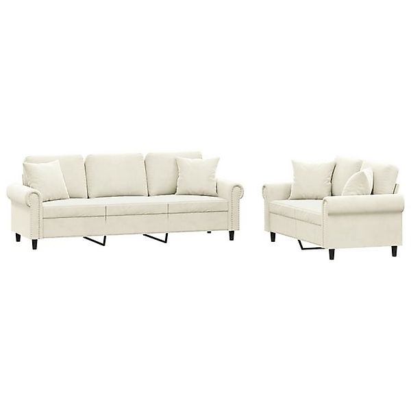 vidaXL Sofa 2-tlg. Sofagarnitur mit Kissen Creme Samt günstig online kaufen