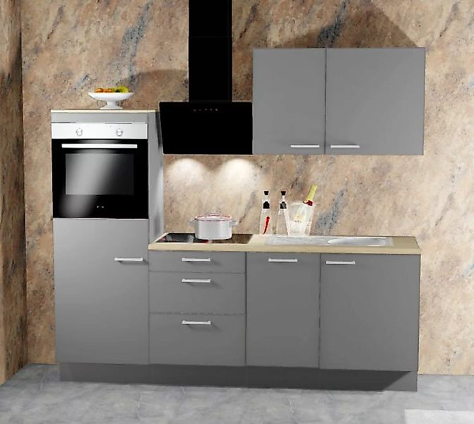 Einbauküche MANKAONYX 15 Onyxgrau - Schränke montiert/ Küchenzeile 225 cm m günstig online kaufen