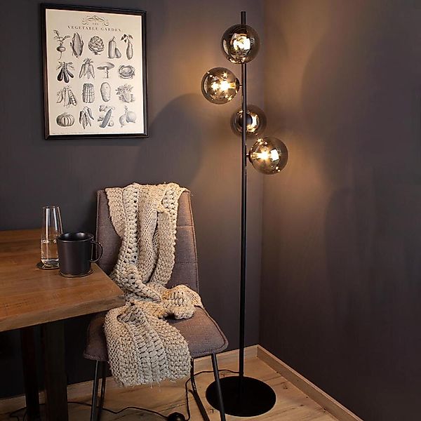 Stehleuchte Neptun in Schwarz-transparent und Schwarz G9 4-flammig günstig online kaufen