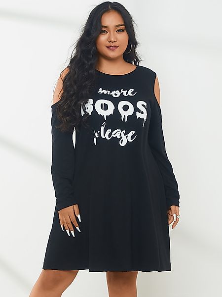 YOINS Plus Größe Cold Shoulder Letter Long Sleeves Mini Kleid günstig online kaufen