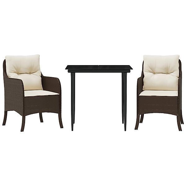 vidaXL 3-Tlg Garten-Essgruppe mit Kissen Braun Poly Rattan 3211934 günstig online kaufen