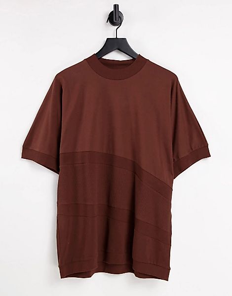 ASOS DESIGN – Oversize-T-Shirt mit Waffelstruktur, Rippung und Cut-and-Sew- günstig online kaufen