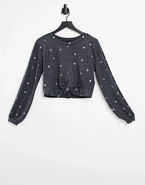 Gilly Hicks – Pyjama-Oberteil mit Herz-Print, Kombiteil-Grau günstig online kaufen
