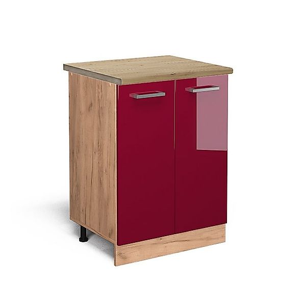 Vicco Küchenunterschrank R-Line Bordeaux Hochglanz/Goldkraft Eiche 60 cm AP günstig online kaufen