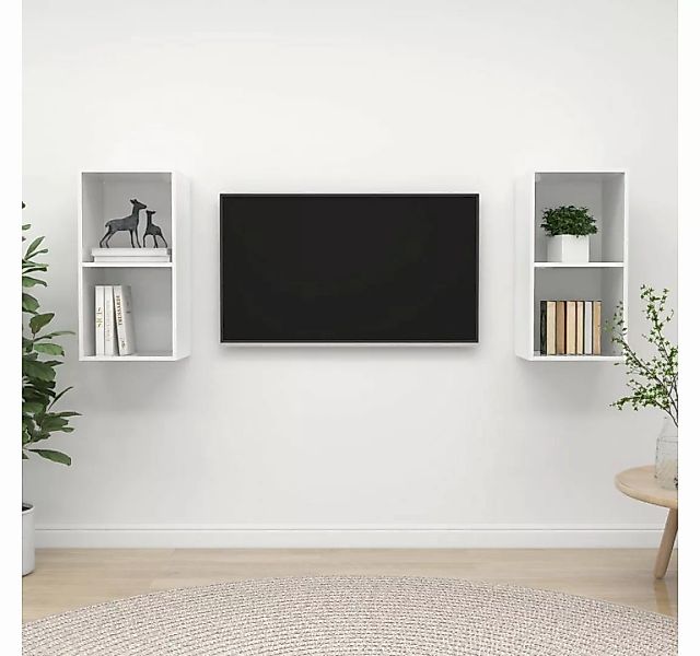 furnicato TV-Schrank TV-Wandschränke 2 Stk. Hochglanz-Weiß Holzwerkstoff günstig online kaufen