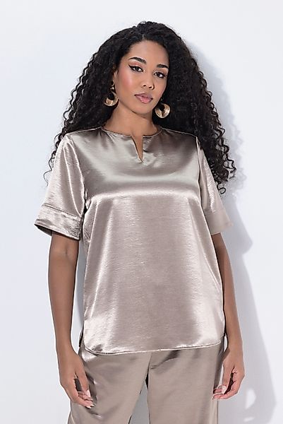 Ulla Popken Druckbluse Satinbluse Metallic-Effekt Rundhals günstig online kaufen