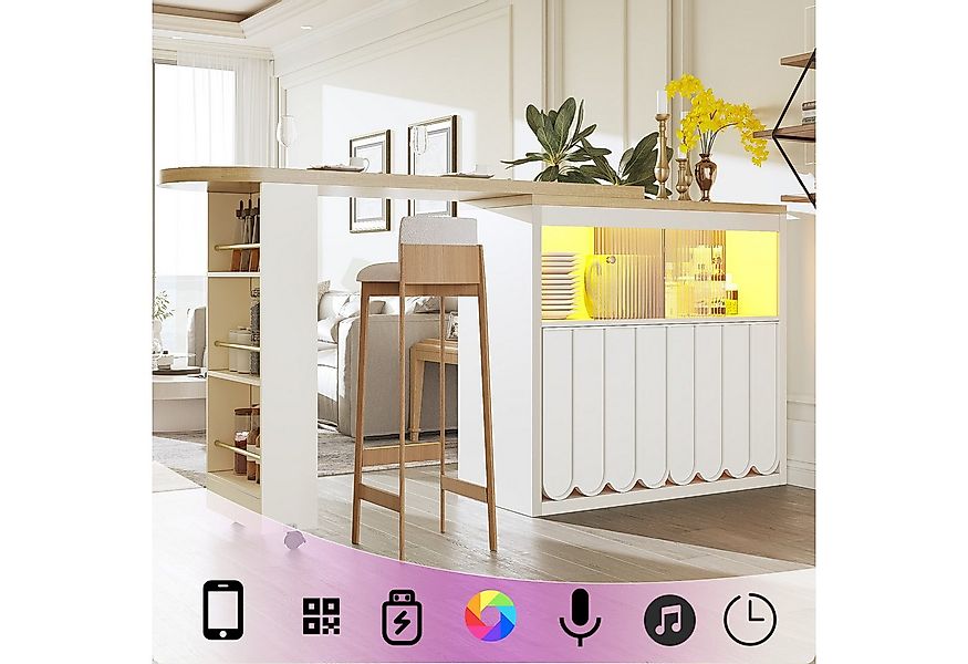 Flieks Bartisch mit 360° drehbar Tisch, LED-Beleuchtung und Glas-Schiebetür günstig online kaufen