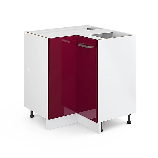 Vicco Eckunterschrank R-Line Bordeaux Hochglanz/Weiß 76 cm ohne Arbeitsplat günstig online kaufen