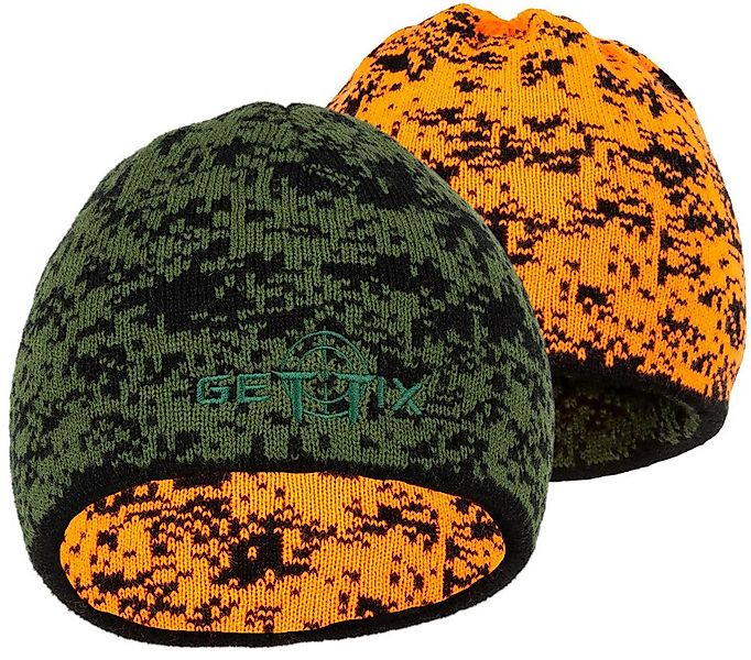 La Chasse® Strickmütze mollig-warme Wendemütze signalorange/oliv-pixelcamo günstig online kaufen