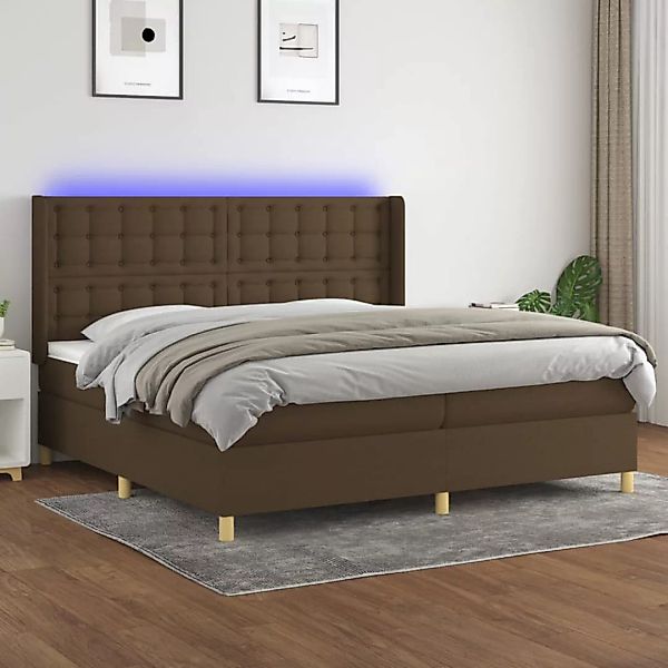 Vidaxl Boxspringbett Mit Matratze & Led Dunkelbraun 200x200 Cm Stoff günstig online kaufen