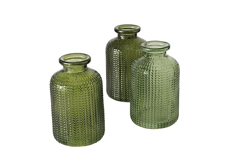 ReWu Dekovase Dekovase im 3er Set aus Glas mit Relief Optik - Grün (4-tlg), günstig online kaufen