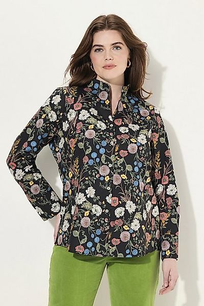 Ulla Popken Longbluse Bluse Blüten Kelchkragen V-Ausschnitt Langarm günstig online kaufen