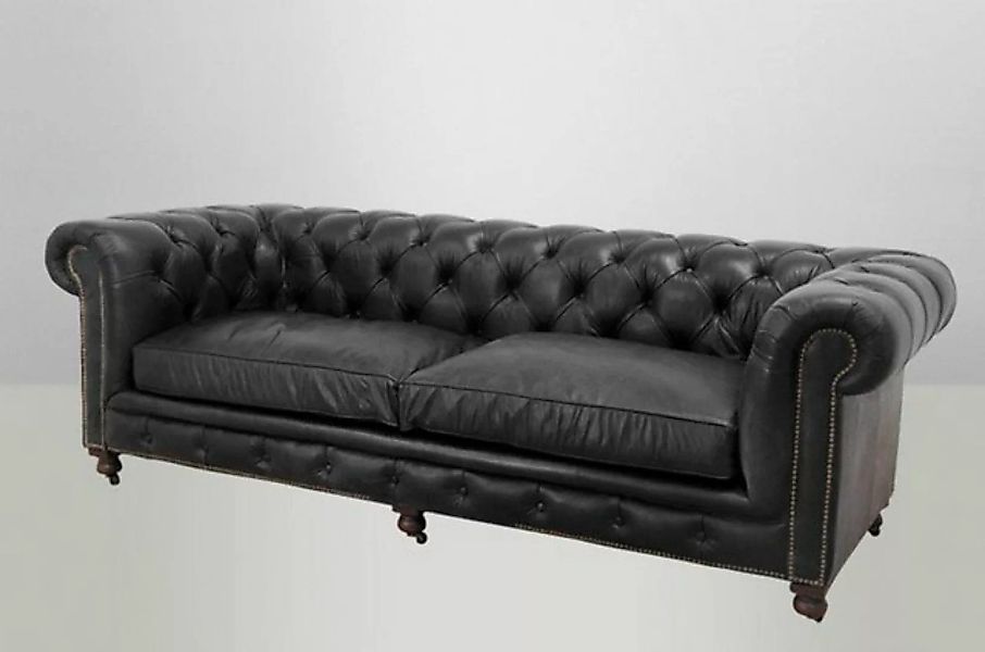 Casa Padrino Chesterfield-Sofa Chesterfield Luxus Echt Leder Sofa 3 Sitzer günstig online kaufen
