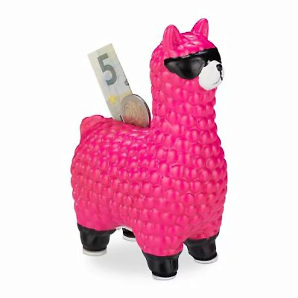 relaxdays 1 x Lama Spardose mit Sonnenbrille pink günstig online kaufen